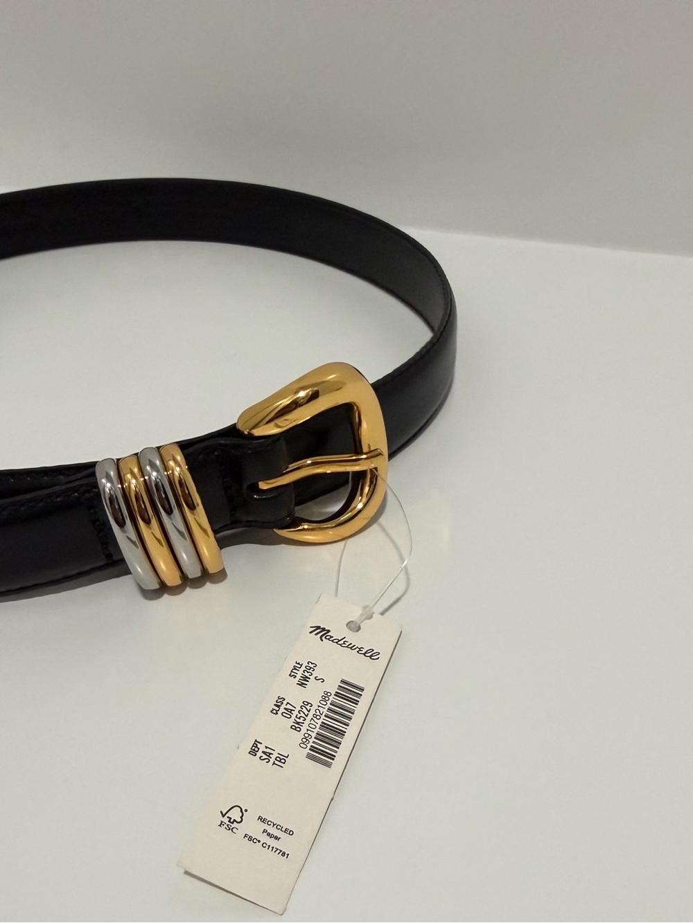 NEW Madewell Metal Keeper belt in True Black Leather silver and gold NW393 Small - Picture 6 of 9
